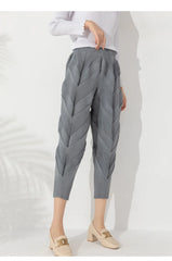 Luxury Geometric Pleated Cropped Pull-On Trousers