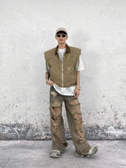 Stylish Men's 2 Piece Distressed Jeans and Vest Set