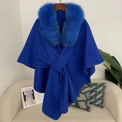 Luxury Wool-Blend Fur Cape