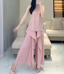 Pleated Plissé Tank Top & Pants Set