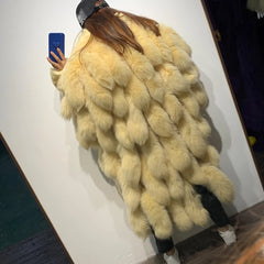 Genuine Fox Fur Tail Oversized 2-in-1 Coat