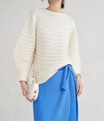 Thick Pleats Balloon-Sleeve Top