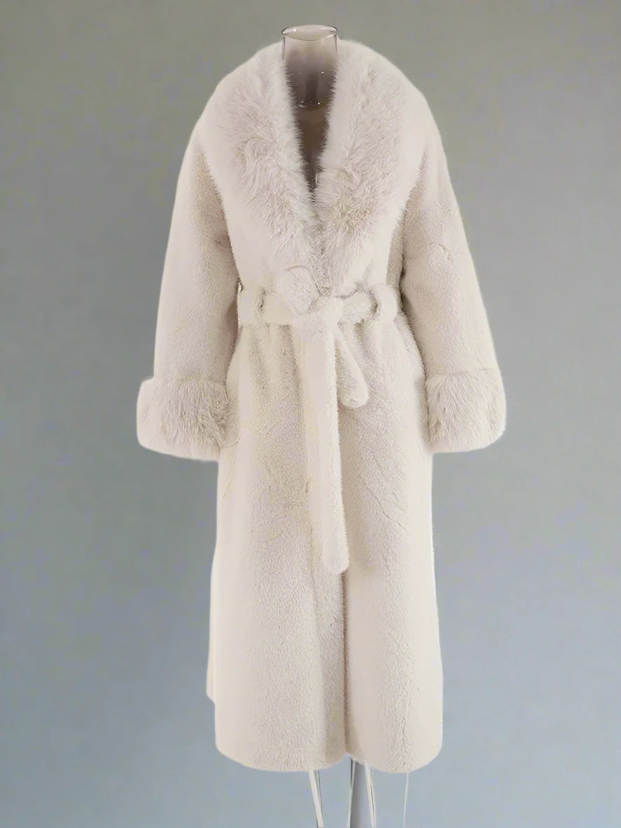 Women's Long Coat Faux Fur Collar & Cuffs