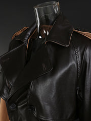 Women's Full Length Faux-Leather Trench Coat