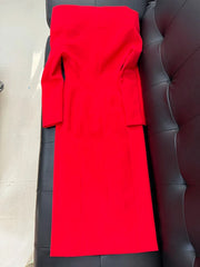 Women's Red Sharp Shoulder Midi Dress