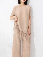 Truly Pleated Tassel Top & Ankle Pants Set