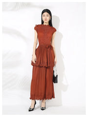 Truly Sleeveless Chiffon Plissé Pleated Dress