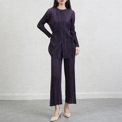 Luxury Plisse Striped Trousers Set