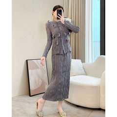 Truly Pleated Cardigan & Long Skirt