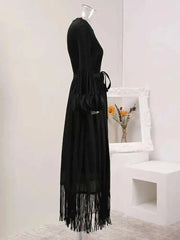 Elegant Fringe Hem Plissé Dress