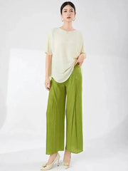 Luxury Plisse Wide-Leg Trousers