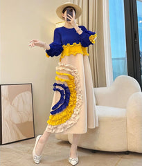 Unique Plissé Long-Sleeve Dress