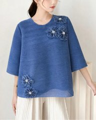 Pearl Floral Plissé Blouse Top