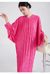 Genuine Pleated Batwing Sleeve Midi Dress