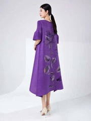 Rose Pleated Cape Sleeve Dress