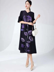 Rose Pleated Cape Sleeve Dress