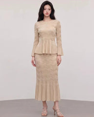 Elegant Plissé Peplum Skirt Set