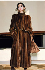 Couture Luxe Brown Faux Mink Fur Coat