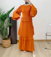 Luxury Pleated Flare Sleeve Dress