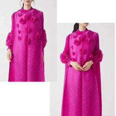 Elegant Pleated Floral Sleeve Dress