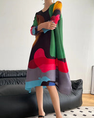 Geometric Plissé Colorblock Dress