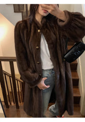 Women's Cozy Luxury Brown Faux Mink Fur Coat