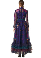 Luxury Sequined Sheer-Sleeve Dress