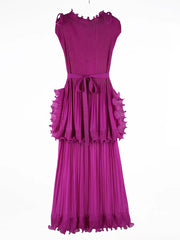 Truly Sleeveless Chiffon Plissé Pleated Dress