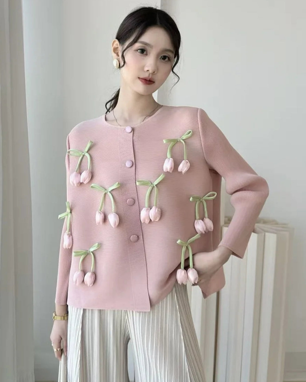 Luxury Pleated Cardigan Top