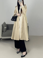 Luxury Plisse Hooded Long Coat