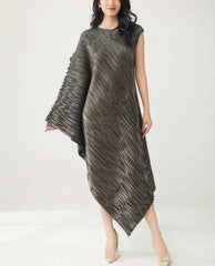 Plissé Metallic Cape Dress