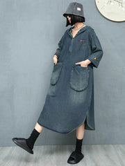 Japanese Denim Luxe Hoodie Sweatshirt Dress