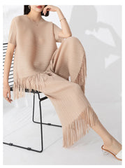 Truly Pleated Tassel Top & Ankle Pants Set