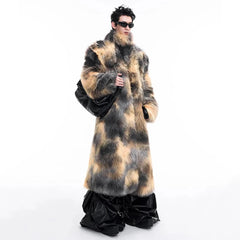 Men's Extra Long Faux Mink Coat with Scarf