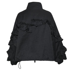 Women's Luxe Black Oversized Ruffled Jacket