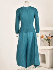 Women's Turquoise Casual Chic Pleated Two-Piece Set