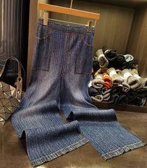 Denim Pleated Blouse & Wide Leg Pants