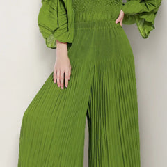 Luxe Wide-Leg Plisse Trousers