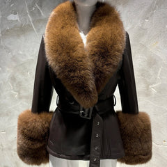 Women's Luxe Leather Winter Jacket with Fox Fur Collar