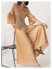 Luxury Formal Plisse Palazzo Pant Set