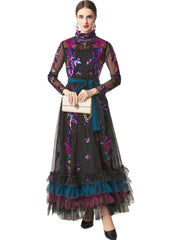 Luxury Sequined Sheer-Sleeve Dress