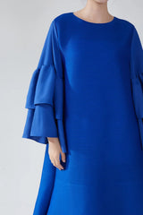 Plissé Ruffle-Sleeve Dress