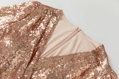 Luxe Sparkly Rose Gold Long Dress with Sleeves