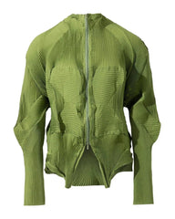 Luxe Geometric Plissé Zip Jacket