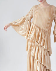 Elegant Bell-Sleeve Plissé Dress