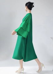 Plissé Ruffle-Sleeve Dress