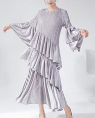 Elegant Bell-Sleeve Plissé Dress