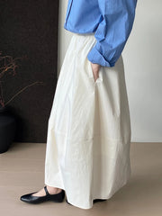 Elastic Waist Cotton Skirt - Women's Midi