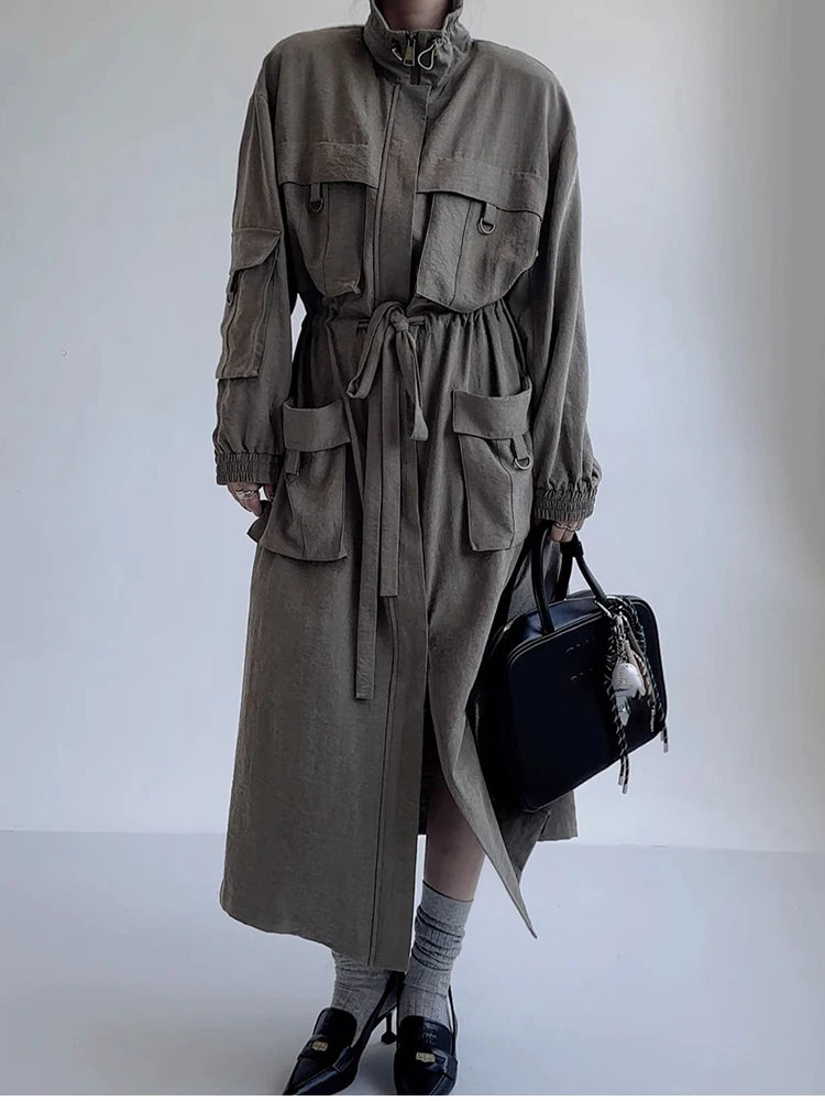 Women's Comfort Full-Length Cargo Trench Coat