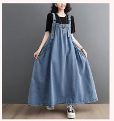 HEYFANCYSTYLE Denim Suspender Oversized Dress